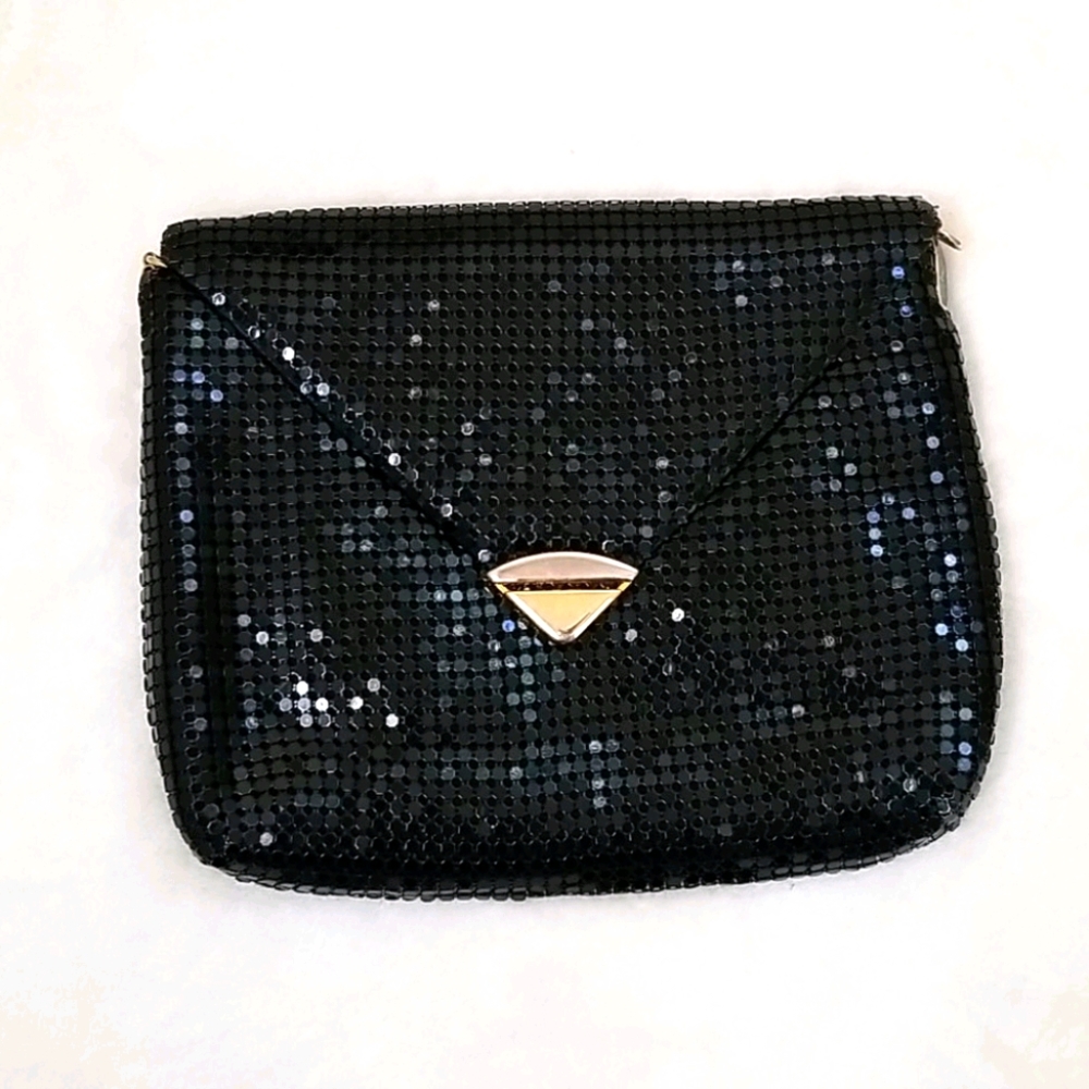 Logo Black Shirred mesh envelope purse clutch